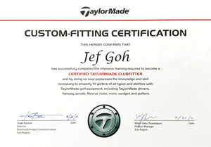 TaylorMade Official Club Fitter Certificate